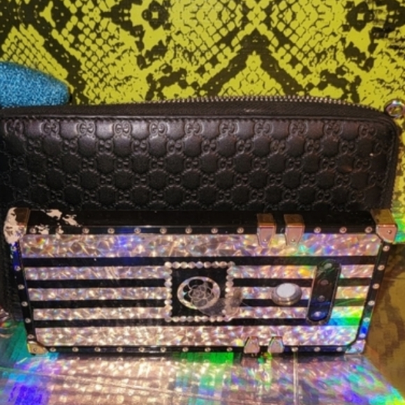 Gucci Micro GG Guccissima black leather wallet on chain zippy New in box Authent - Picture 11 of 16